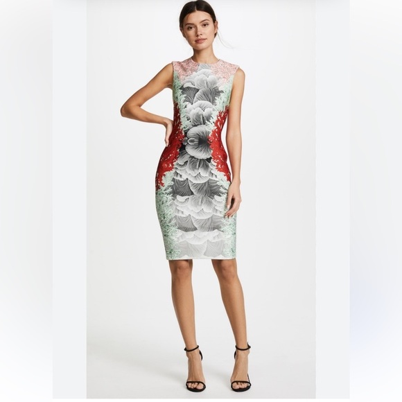 Yigal Azrouël Coral Print Scuba Sheath Dress - Picture 1 of 5